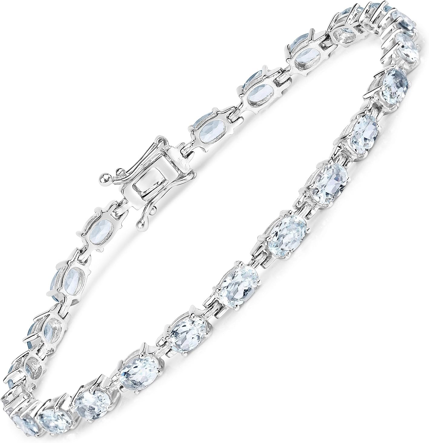 Fine Color Jewels Genuine Aquamarine Tennis Bracelet in 925 Sterling Silver 8.80 Carat March Birthstone Tennis Oval Shaped Blue Stone Bracelet Aquamarine Jewelry For Women