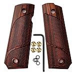 Cool Hand 1911 Wood Grips, Grips Gold Screws Included, Full Size (Government/Commander), Checker Diamond Cut or w/Patriotic US Logo or Honey Comb Texture, Ambi Safety Cut (Brown3)
