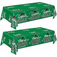 QIYANPAX Graduation Decorations 2026, Class of 2026 Graduation Tablecloth, 2 Pack Disposable Plastic Green Tablecloths for Congrats Grad Party Decorations, 54 x 108 Inch