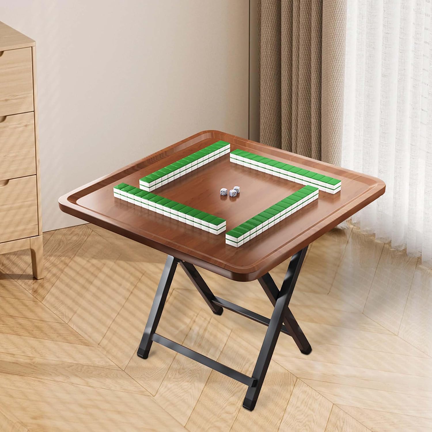 32 Inch Folding Partition Table – Durable Walnut Finish, Thick Steel Frame, Rounded Corners, Scratch & Rust Resistant, Stable Foldable Table for Home, Office & Game Room