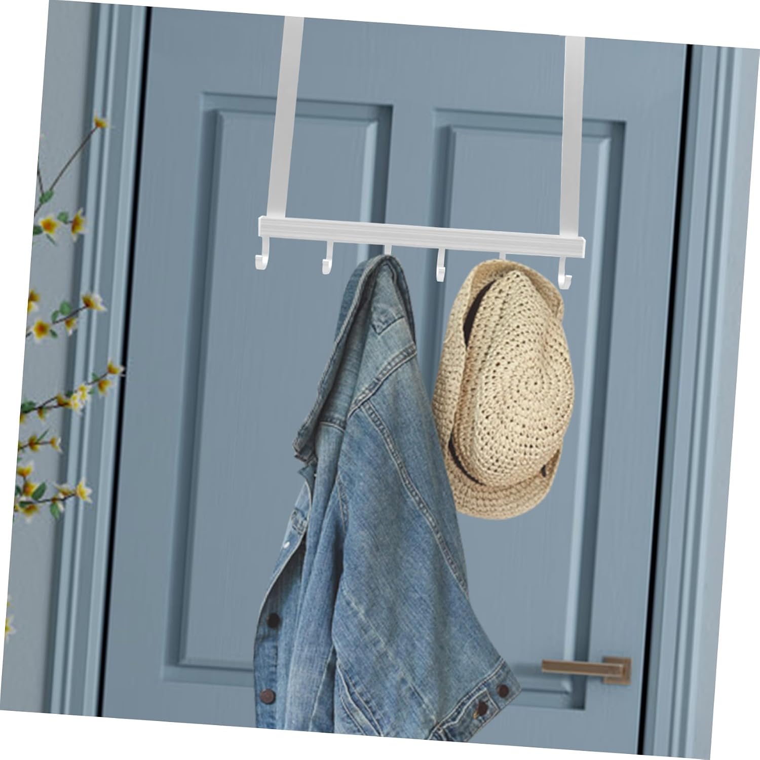 Rear Clothes Hanger Hook Drill Multipurpose Free Door Home Storage Rack | Hanging Structure, Khaki Finish, Living Room or Bathroom Organization, Quick Installation without Tools