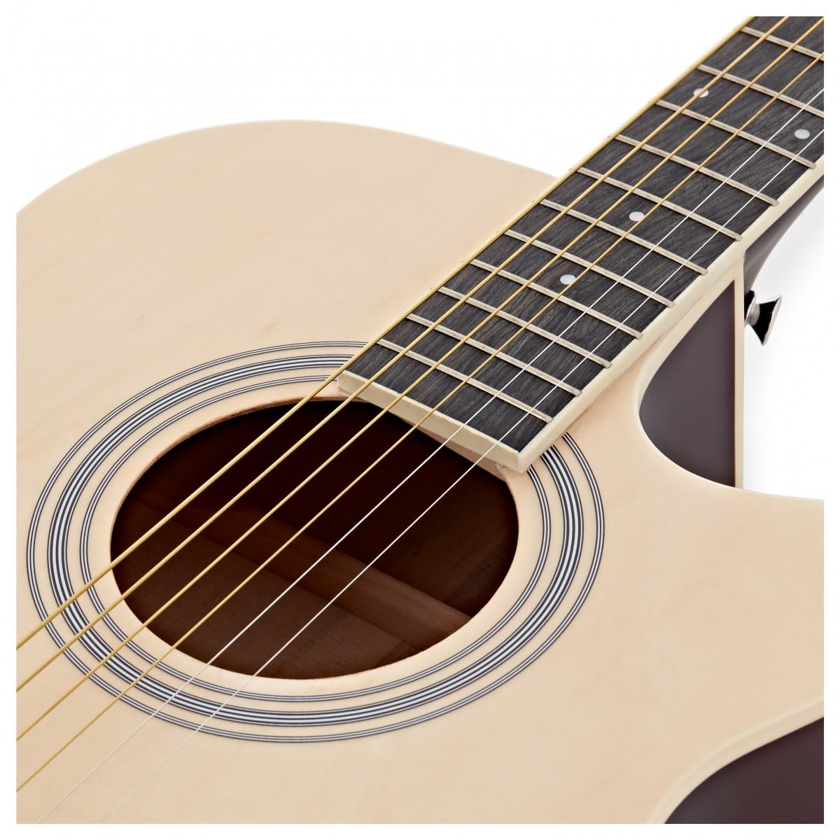 Pacchetto di Chitarra Acustica a Cutaway Singolo di Gear4music | Costruzione in Tiglio per Toni Chiari ed Equilibrati, Manico a C Comodo, Custodia, Corde, Accordatore e Capotasto