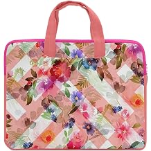 CowCow Pink Elegant Floral Patchwork Double Pocket Laptop Bag 16"