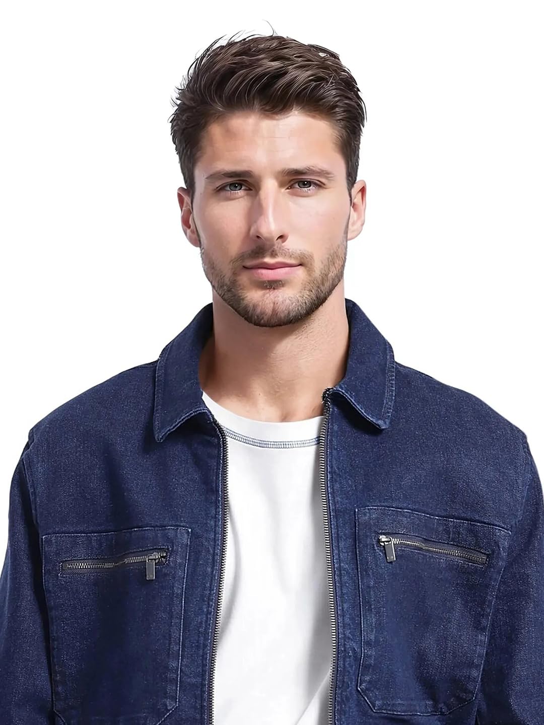 Rare Rabbit Men's Denner Dark Blue Cotton Plain Relaxed Fit Full Sleeve Spread Collar Jacket 3