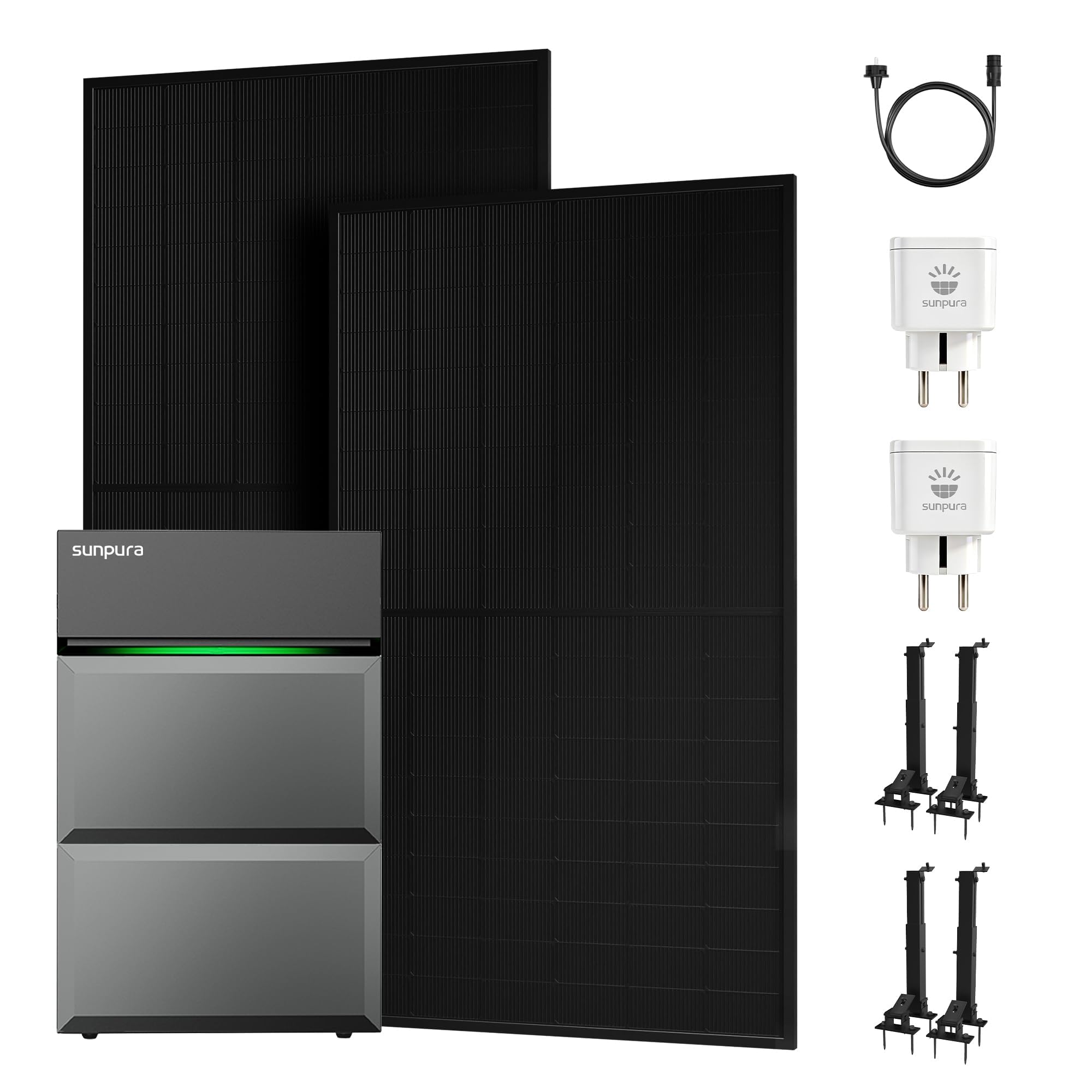 Powerness® All in One 1000W Balkonkraftwerk mit Speicher 4800Wh, Sunpura S2400 mit 1×B2400, 2×500W Solarmodule mit Flachdach Halterung, Plug & Play (0% MwSt)