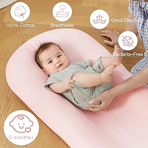 Lucakuins Baby Lounger, Bionic Design Baby Lounger for Newborn 0-24 Months, Soft Organic Cotton Breathable Lounger for Infants (Pink Newborn Lounger)