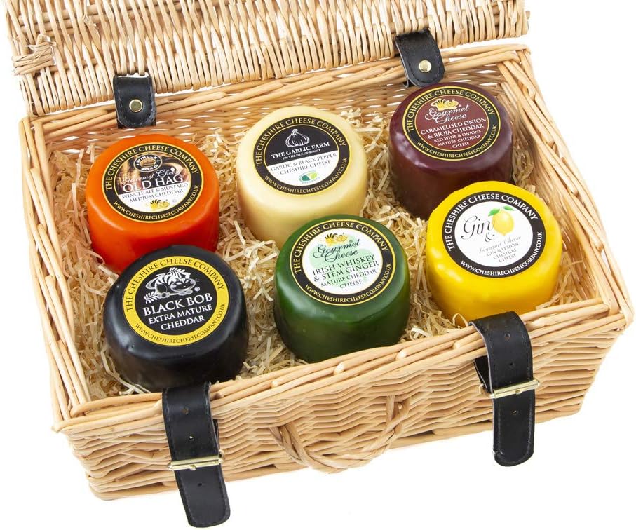 6 x 'Lucky Dip' Waxed Cheese Truckle Selection (200g Each) - Genuine Wicker Basket