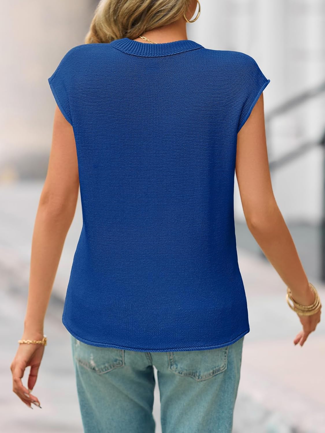 Saodimallsu Women's V Neck Cap Sleeve Lightweight Knit Sweater Top - Image 5