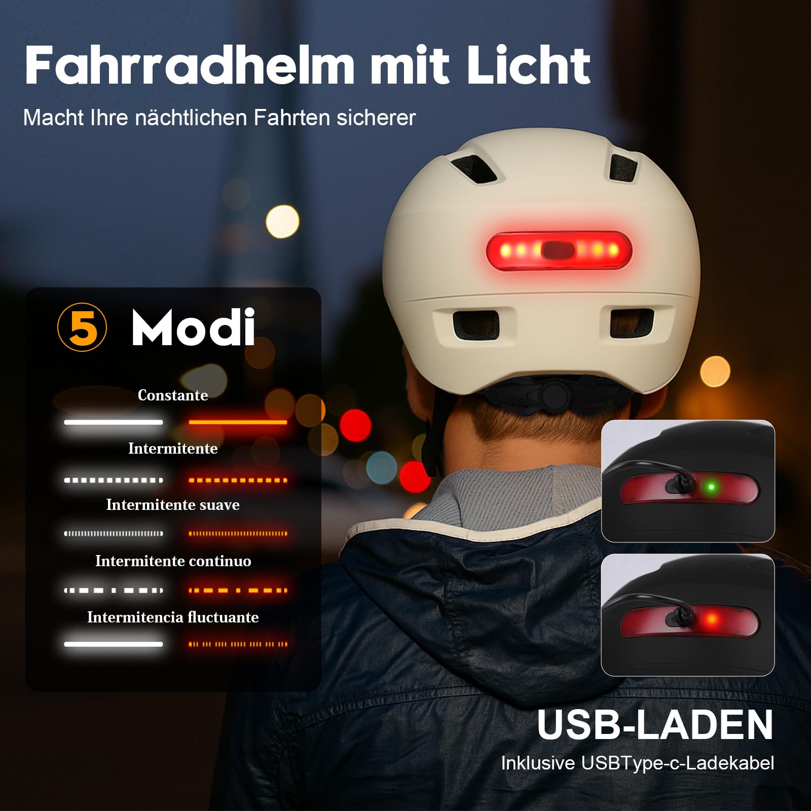 Shinmax Fahrradhelm Herren Damen, Helm Fahrrad mit USB Licht 5 Modi Fahrradhelm mit Visier, Mountainbike Helm Rennradhelm Erwachsen für Scooter Urban Pendler