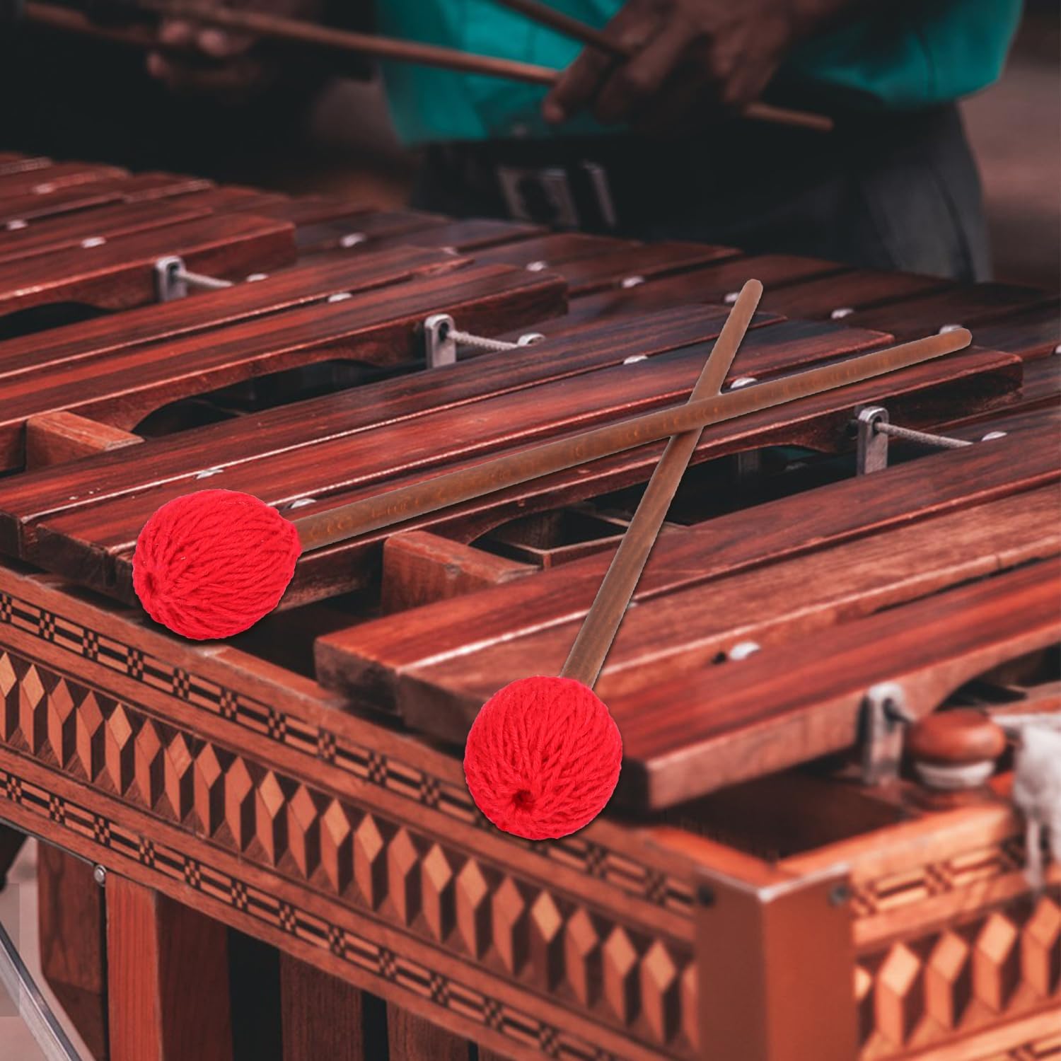 2 Pair Red Marimba Mallets - Professional Marimba Mallets Set with Yarn Mallets and Birch Handle,Medium Hard Mallets, Ideal for Marimba, Xylophone, Vibraphone, Percussion Instruments