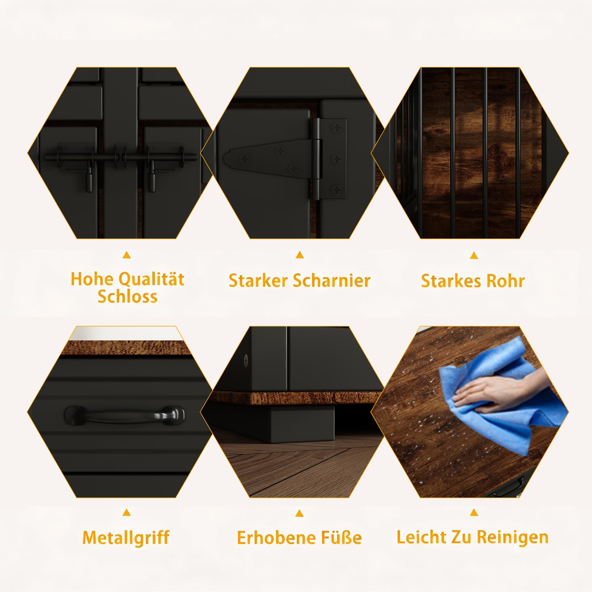 Hundekäfig Schrank XXL, Hundekäfig mit 2 Schubladen und 2 Türen, Hundebox für Zuhause Große/Mittlere Hunde,Beistelltisch, Hundehütte Indoor, Hundehaus für Zuhause, Schwarz, 164 x 60 x 80 cm, Eisen