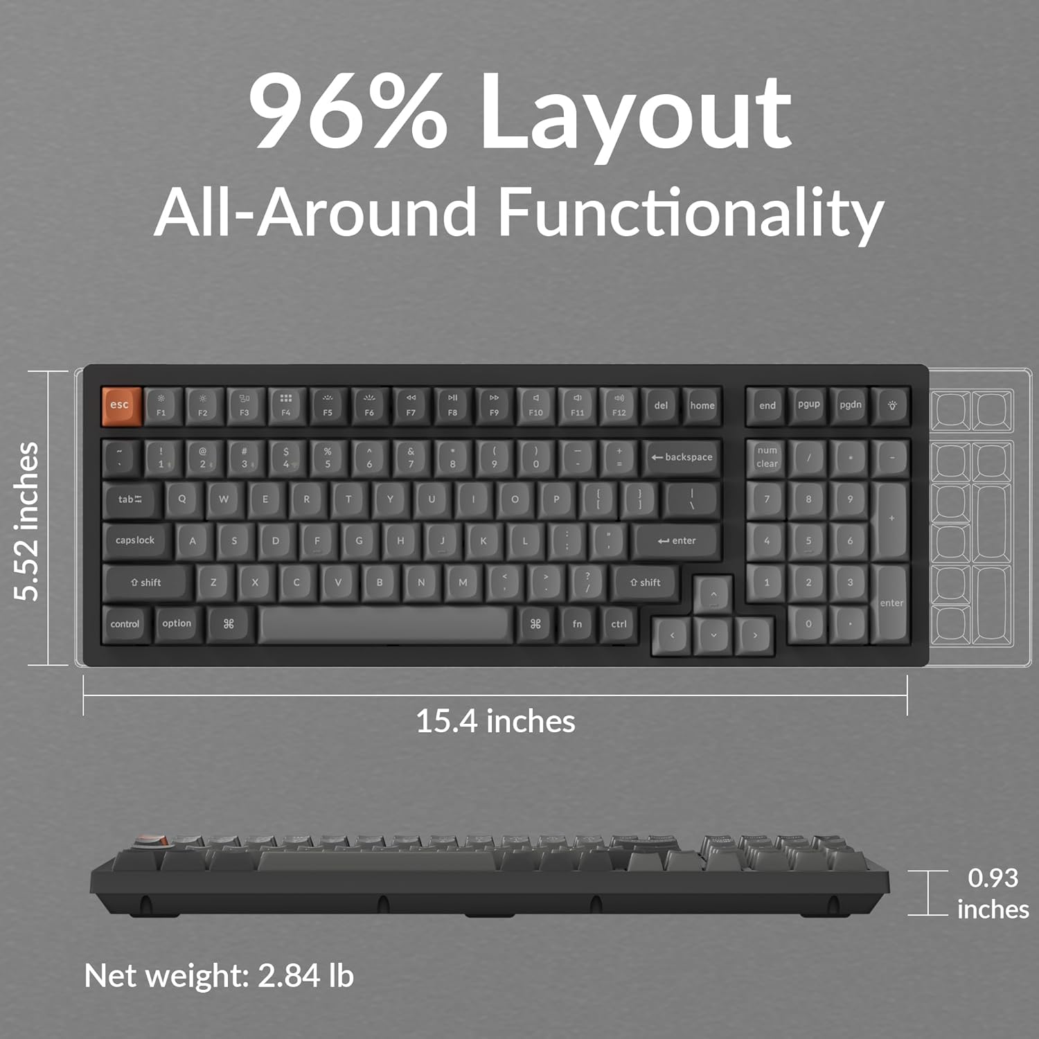 Keychron K4 Max Mechanical Keyboard Wireless with Number Pad, 2.4 GHz/Bluetooth 5.1/Wired Custom Keyboard with 100 Keys, Programmable RGB Backlight Hot-Swappable for Mac Windows Linux