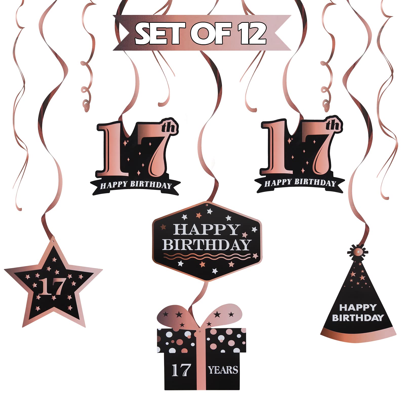 LINGTEER 17th Birthday Decorations Set - Swirl Streamers & Happy Birthday Banner, Western Cowboy Theme Party Supplies