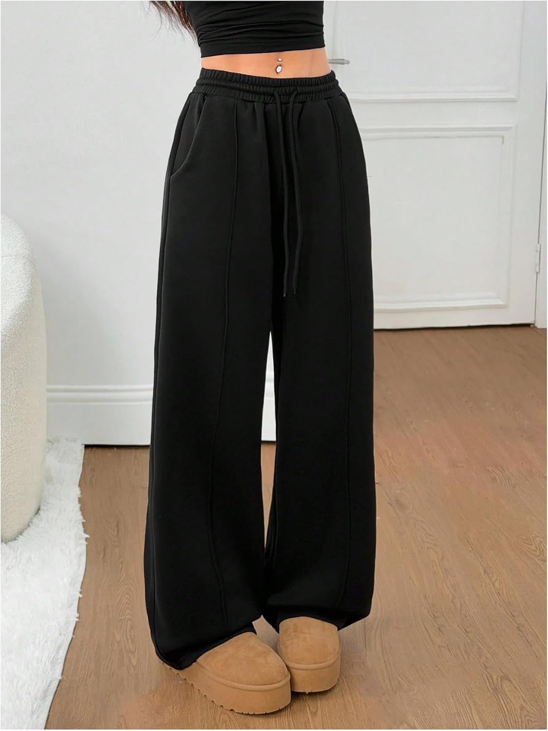 Women's Drawstring Waist Sweatpants Wide Leg Baggy Pants Casual Streetwear Trousers - Image 3
