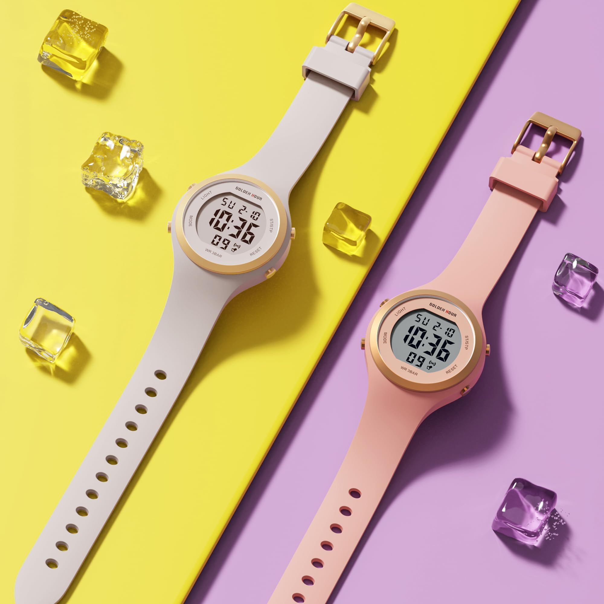 GOLDEN HOUR Reloj Digital Mujer, Resistente al Agua hasta 5 ATM, Deportivo, cronógrafo, Correa de Silicona, Reloj de Pulsera para Mujer con Fecha, Esfera Luminosa de fácil Lectura