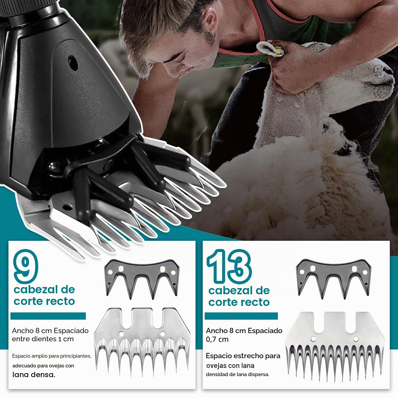 Cortadora de Lana para Ovejas Inalámbrica, Máquina de Esquilar Compatible con Makita 18V, 2400RPM, Tijeras Eléctricas para Ovejas con 2 Cuchillas y Caja de Plástico, 6 Velocidades (SIN Batería)