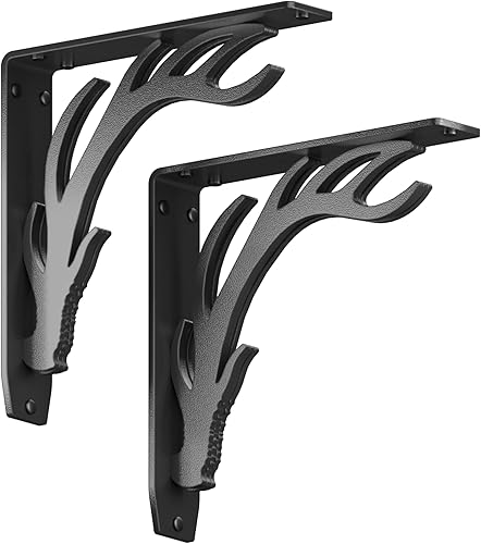 Miniatura 1 de Starby Elk Lodge Antler - Soportes de acero resistente para chimenea de chimenea, estante flotante, soporte de encimera, cabaña de troncos, soldado