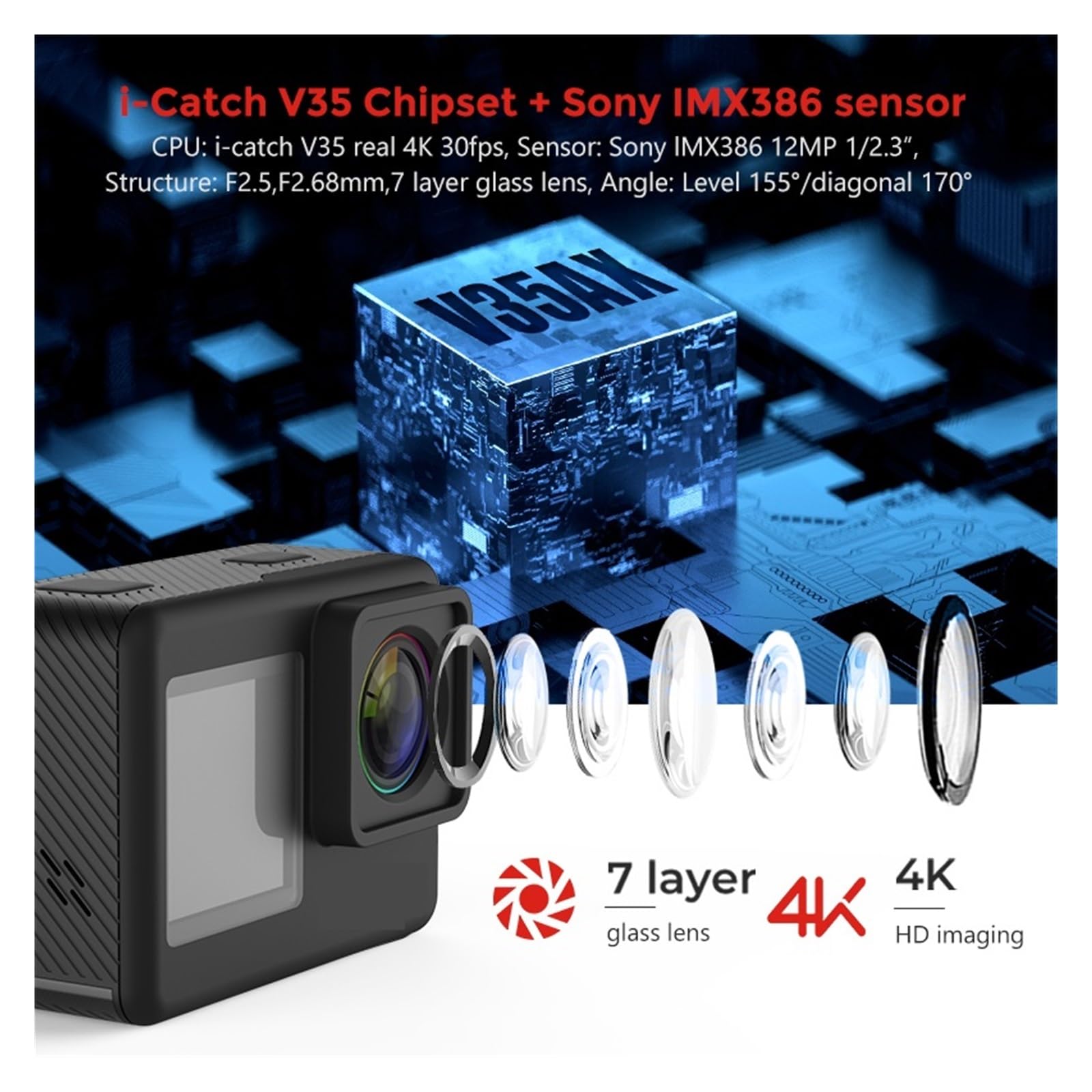 Macchina Fotografica d'azione Action Camera Vlog Camera Touch Screen Telecomando Impermeabile Sport Cam(Bundle4,ADD Remote And Mic)
