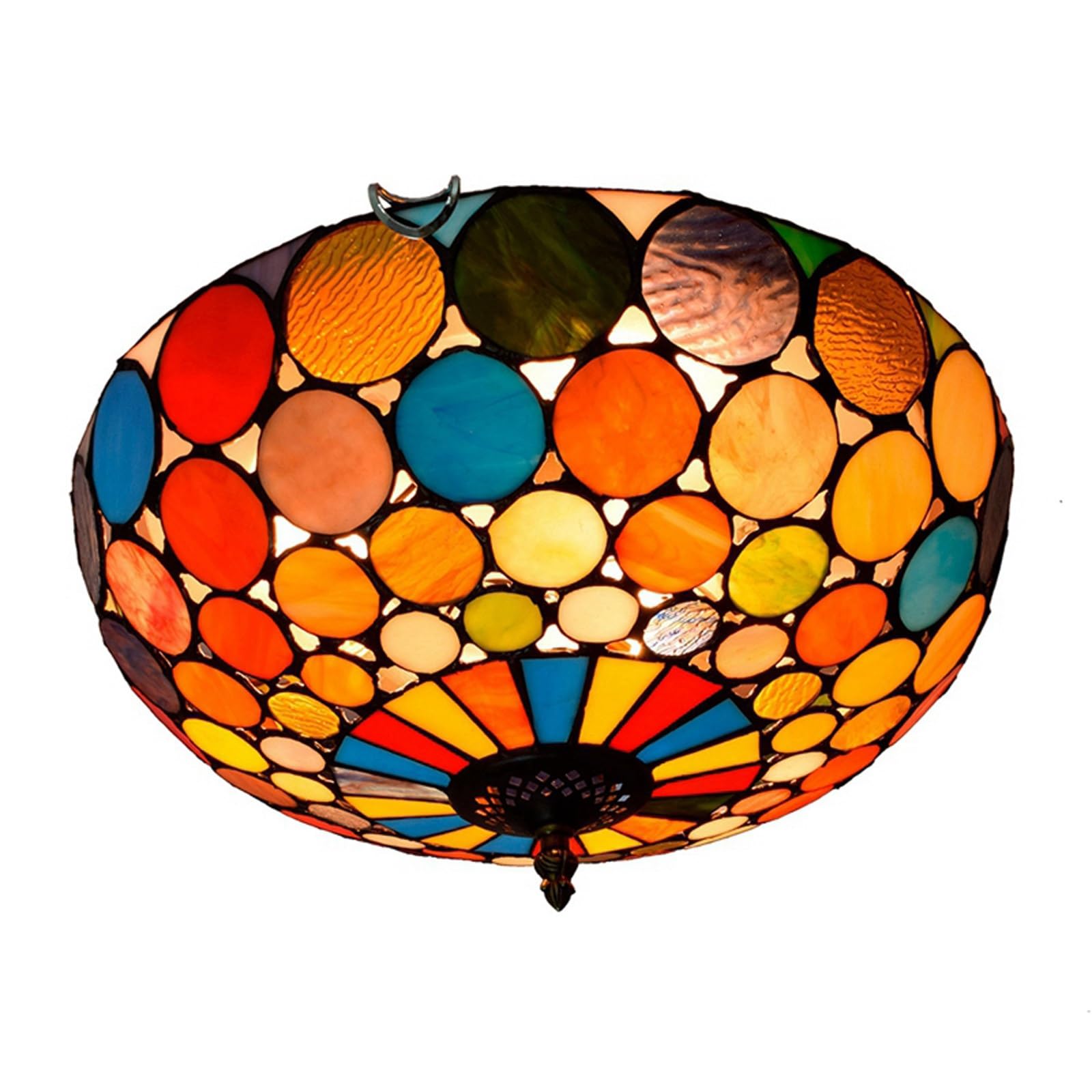 HJRegaFimu 16 Inches Flush Mount Ceiling Light Dazzling Discs Stained Glass Uplighter Lamp Vintage Style Deco Large Chandelier For Living Dining Room Bedroom Corridor
