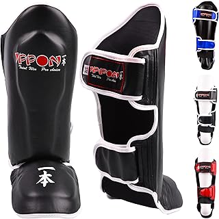 IPPON | Shin and Instep Guards for Kickboxing, Muay Thai Shin Guard, MMA Foot Protector Training Leg Guards, BJJ, Taekwondo, Martial Arts Shin Pads for Training and Competition (Red, Black, Blue)