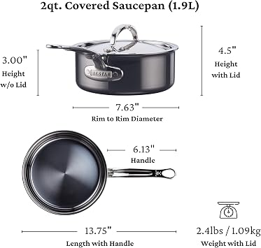 Hestan NanoBond Molecular Titanium Saucepan with Lid, 2-Quart - PFAS-Free Stainless Steel, 4x Stronger, 1050F Oven Safe, Induction Compatible, Handcrafted Italy
