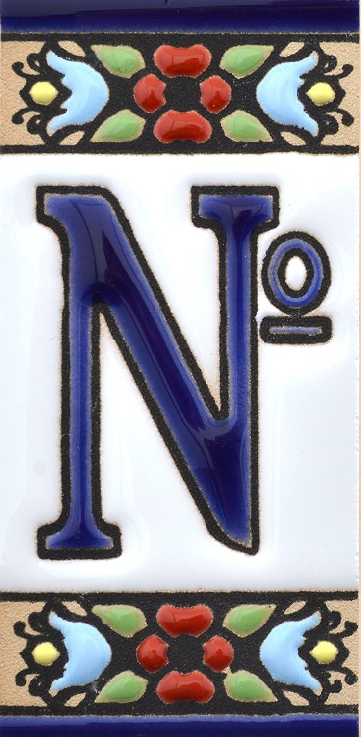 Spanish, Hand painted polichrome ceramic tiles. letters and numbers handpainted using dry rope technique perfect to create signs,addresses and names. Design FLORES MINI (NO)