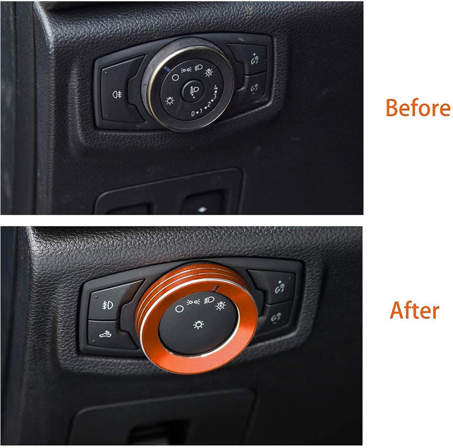 Keptrim for F150 Mustang Headlight Switch Knob Button Trim for Ford F150 Mustang 2015-2020, Orange Aluminum, 1pc