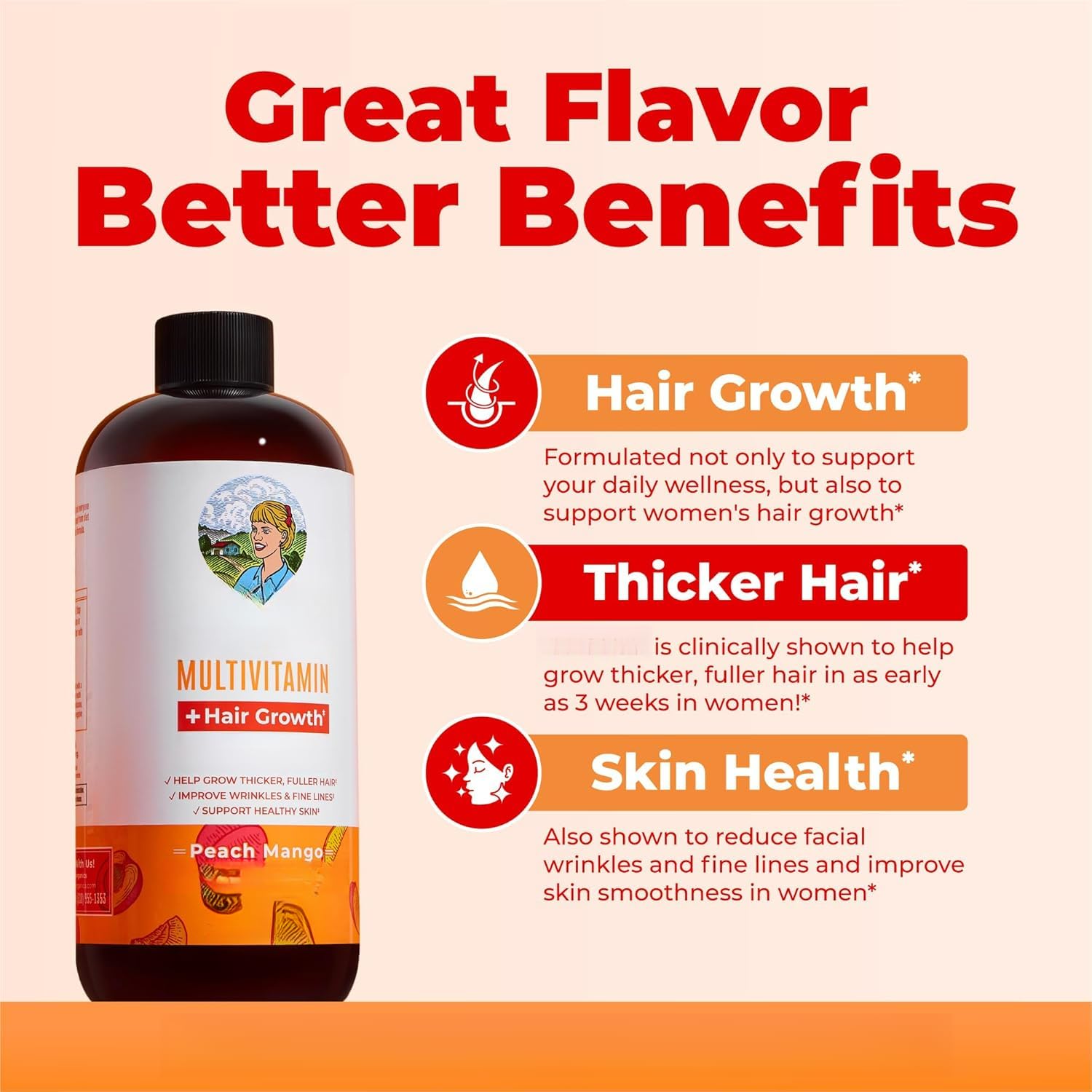 Salute della pelle + Crescita dei capelli (2 bottiglie) | Multivitaminico liquido per le donne Capelli spessi e rughe del viso Cura della pelle Vegan