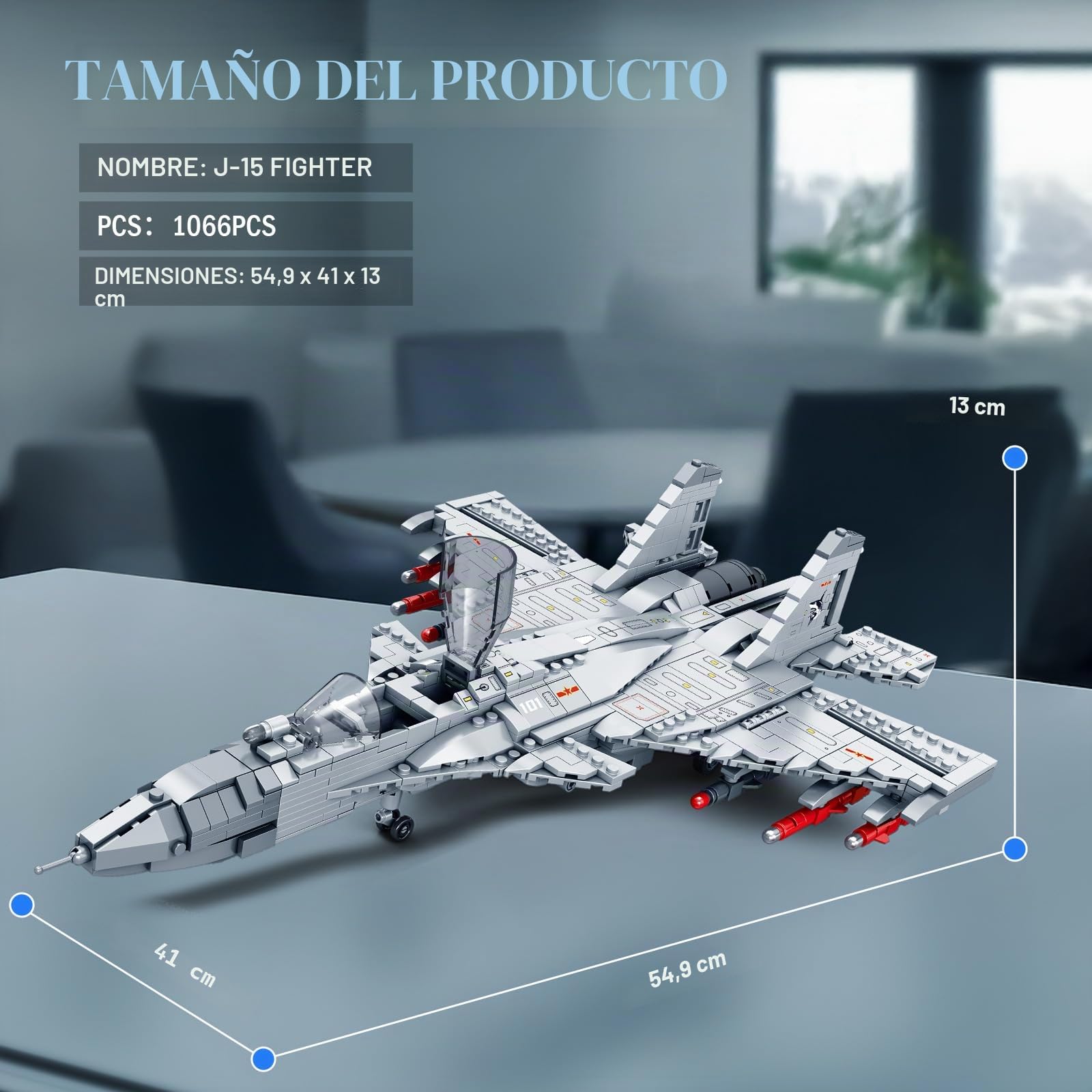 Reobrix J-15 Fighter Jet - Juego de construcción de avión militar con alas móviles, combate de un solo asiento 33028, kits de modelos de exhibiciones, regalo para adultos