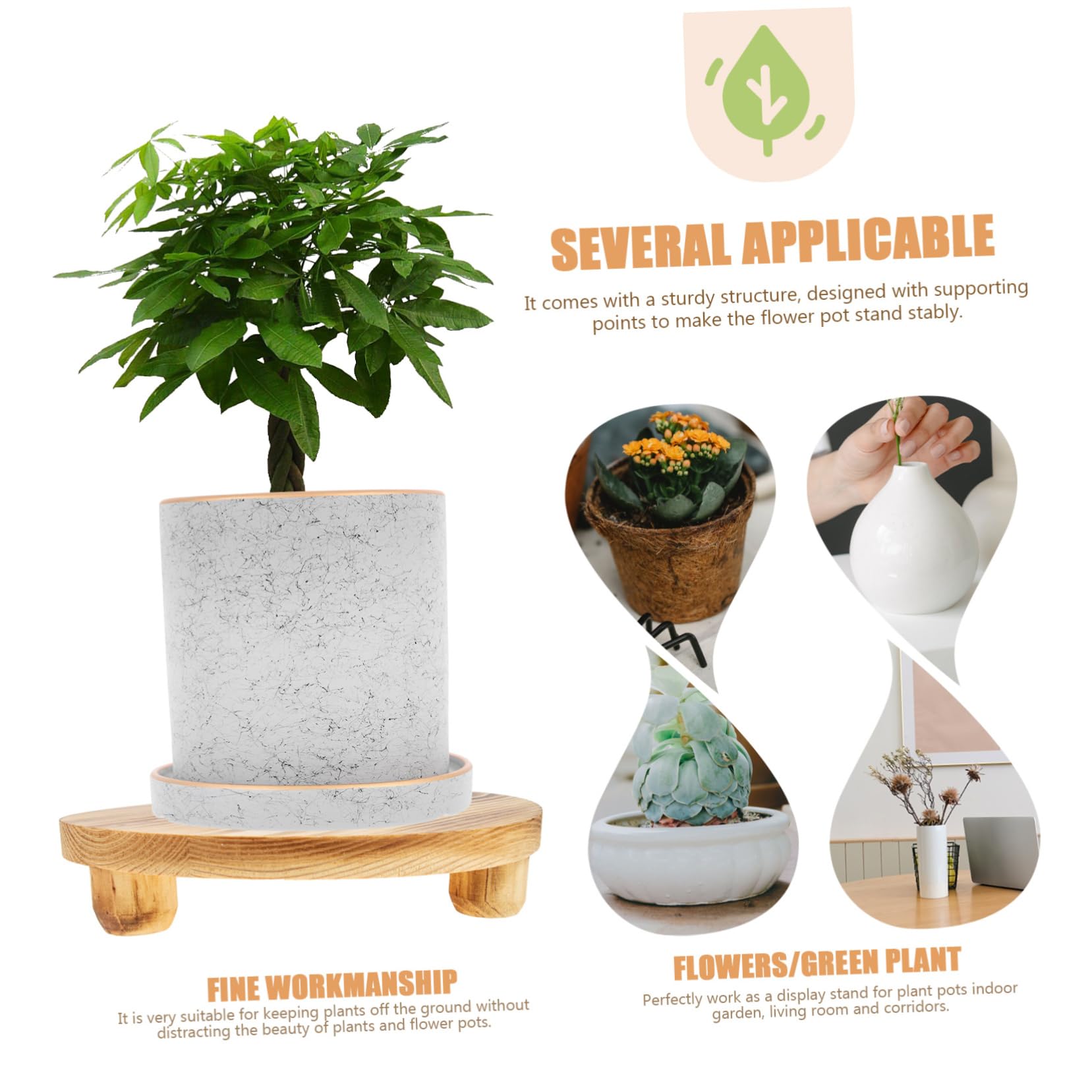 Soporte Estable de Madera para Macetas de Jardín, Base Khaki | Expositor para Macetas, Uso en Jardín Interior y Pasillos, Tamaño Compacto