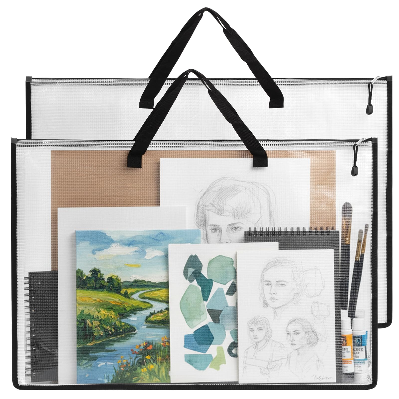 EOOUT 2 Pack 24x36 Inches Art Portfolio Case, Portfolio Folder for Artwork, Posters Storage Bag with Zipper and Handle Mesh Folder Organizers for Poster, Scrapbook, Keepsake and Bulletin Board