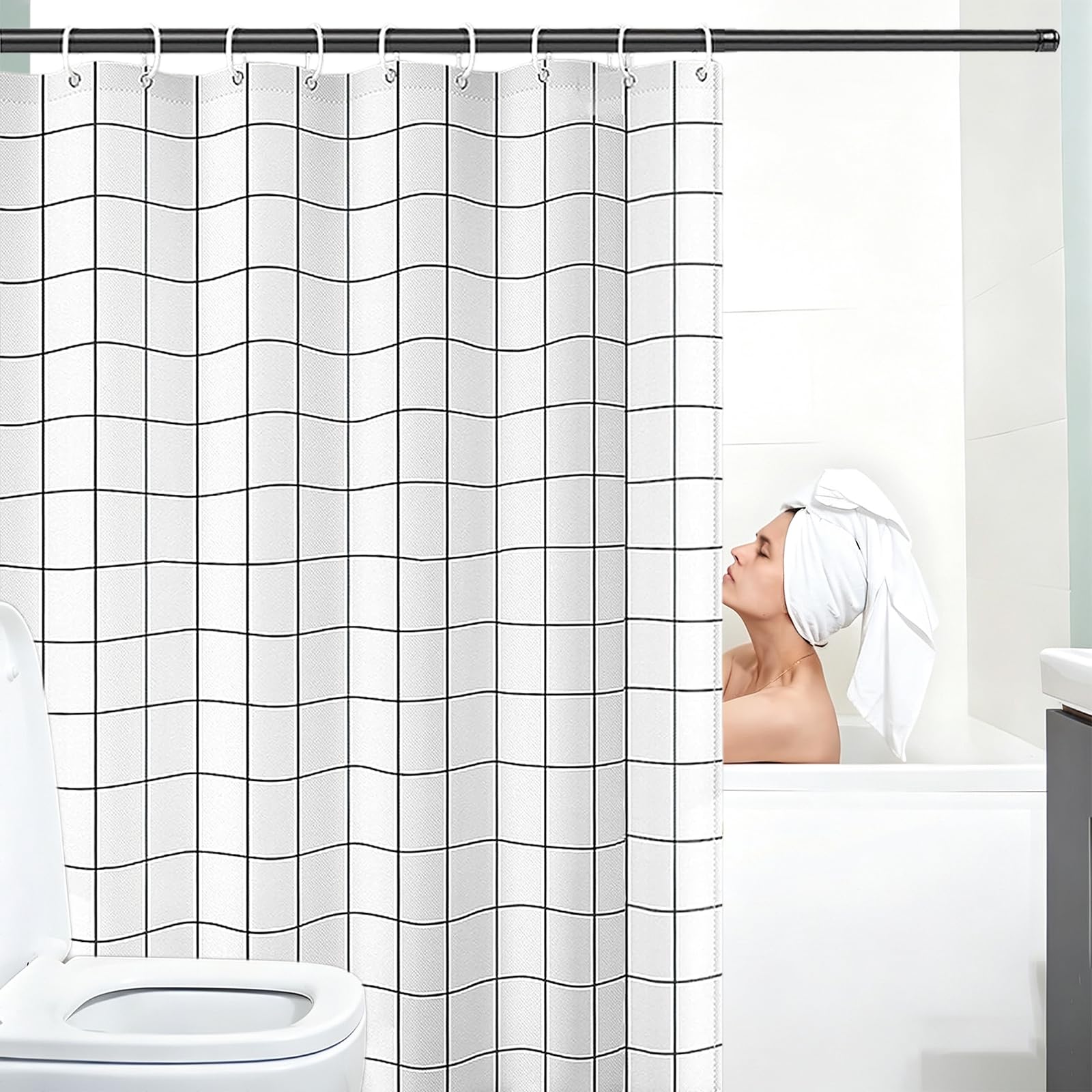 Cortina de Ducha Impermeable 260 x 290 cm Cortina de Ducha de Poliéster - Resistente Al Moho y Al Moho, Tela Repelente Agua, 100% Poliéster, con Ojales y Anillos, Cuadrado