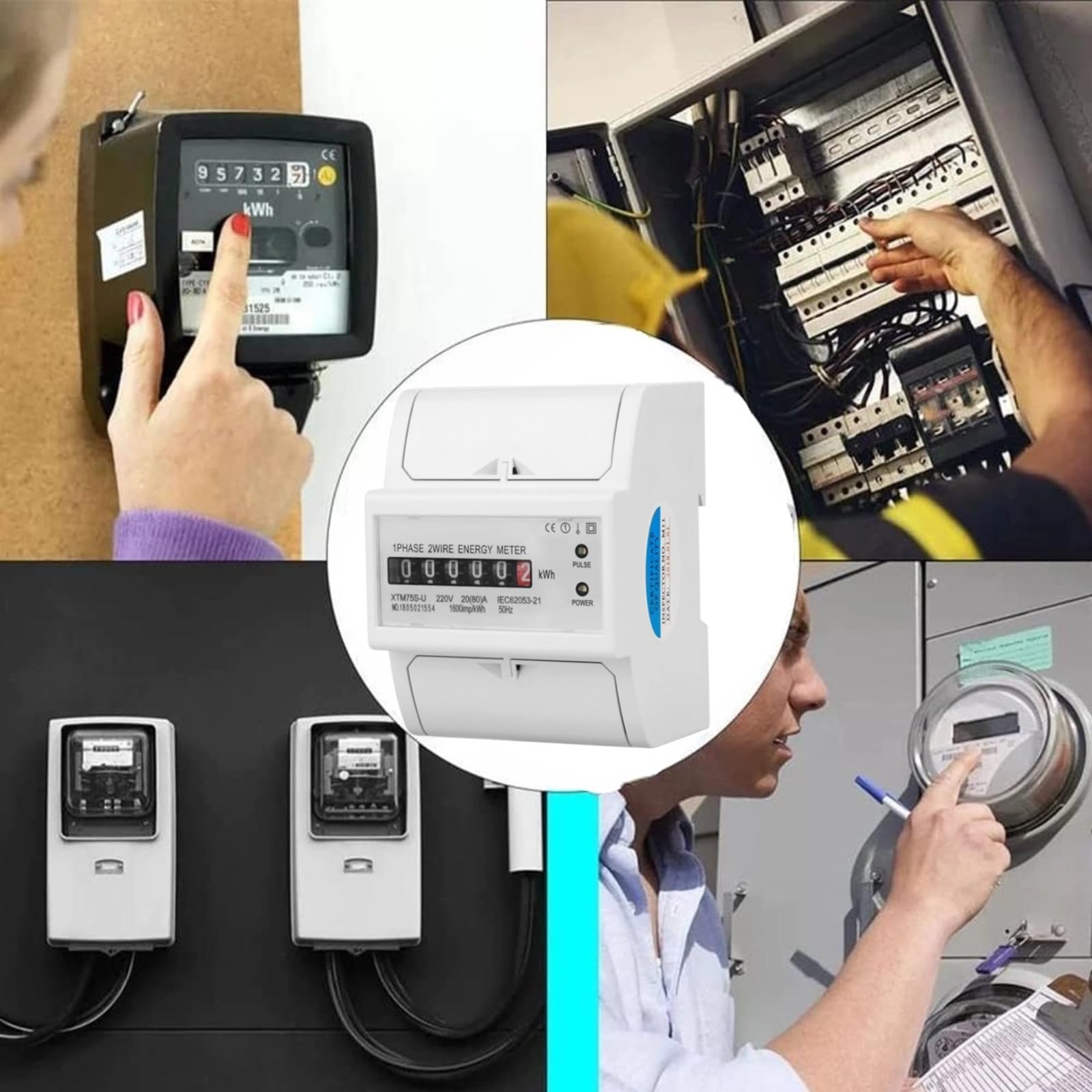 Contalitri Elettrico su Guida, DIN 220VContatore elettrico digitale monofase 2 Fili 4P, Contatore elettrico XTM75S-U Contatore KWh(20(80) A)