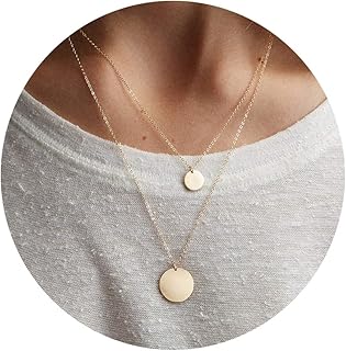 Lcherry Layered Gold Necklaces for Women 14K Gold Plated Disc Disk Layered Necklaces Sets for Women Trendy Layering Necklace, Metal, No Gemstone