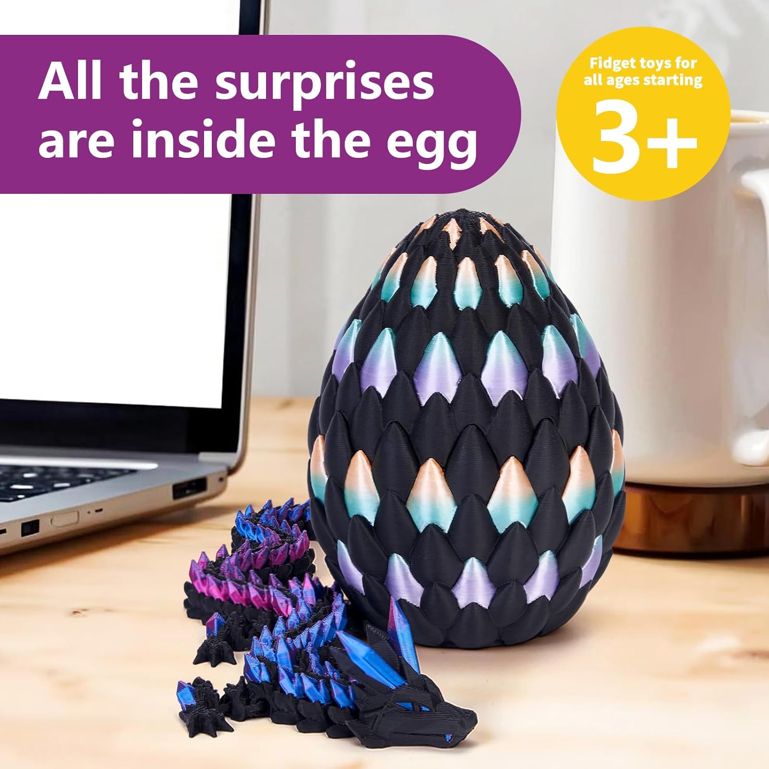 TBOLINE 3D Printed Dragon Eggs Easter Basket Stuffers,Easter Dragons Egg Hunt Supplies,Prefilled Easter Eggs with Toys for Kids Easter Gift Ideas