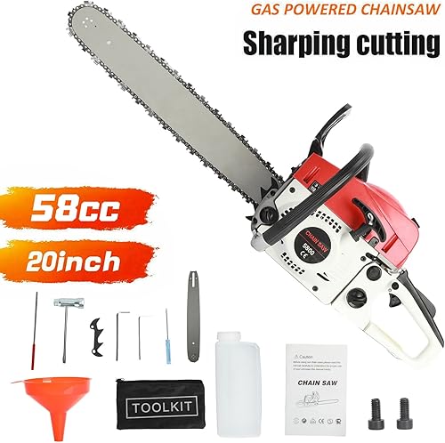 Miniatura 2 de curfair Motosierra de 20 pulgadas a gas, motosierra de 58 cc, motosierras de gasolina de 2 ciclos, motosierras de gas de alta potencia de 8500 RPM