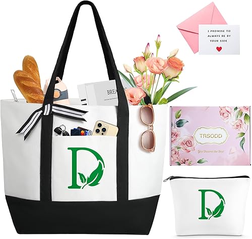 Can-vas - Bolsa de mano para mujer, bolsa de playa grande de monogramo floral con bolsa de maquillaje, amiga personalizada de 60 cumpleaños para