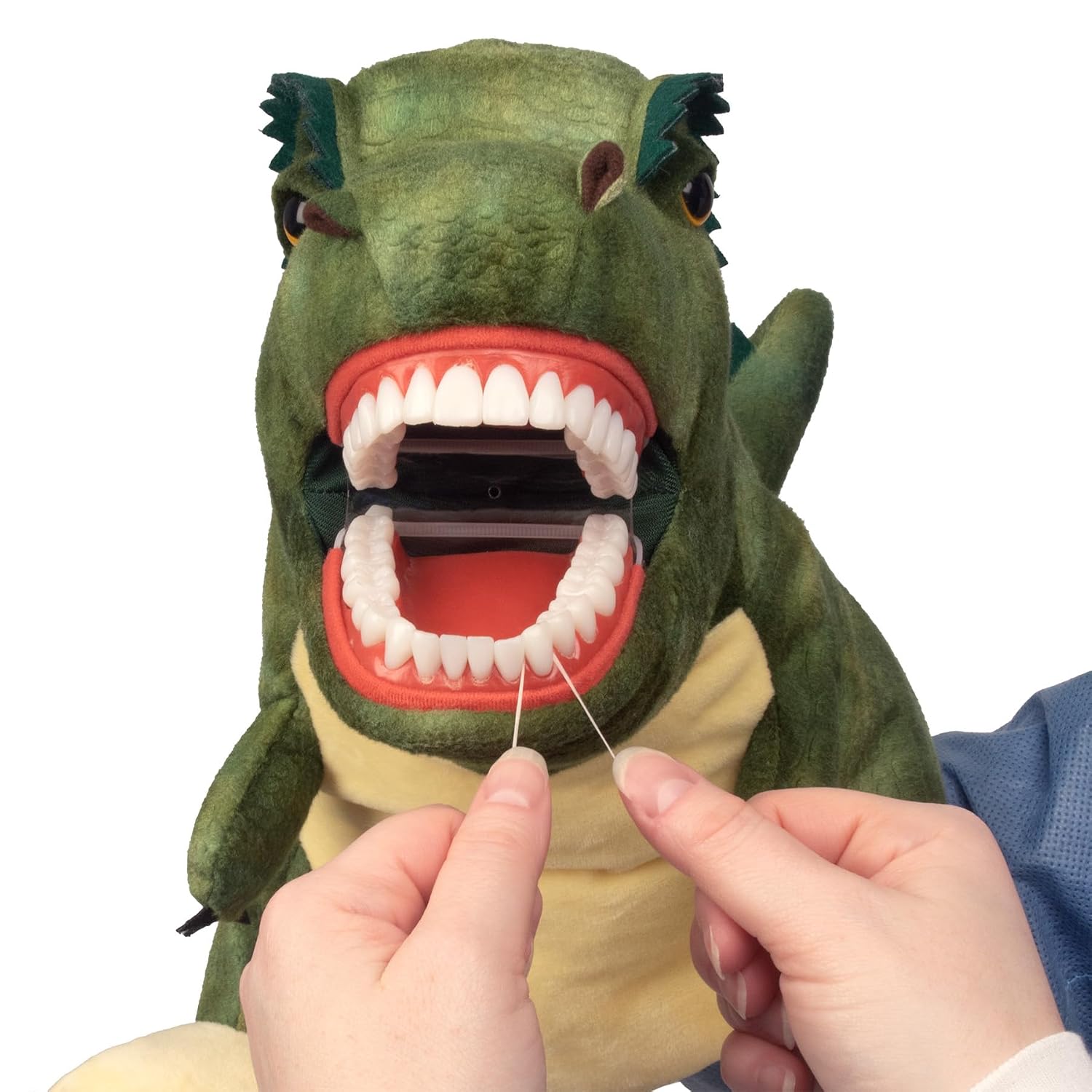 Practi Pals Tucker T-Rex Dental Hygiene Puppet, Dental Educational Plush Doll, Oral Health Teaching Aid with Fully Flossable Typodont