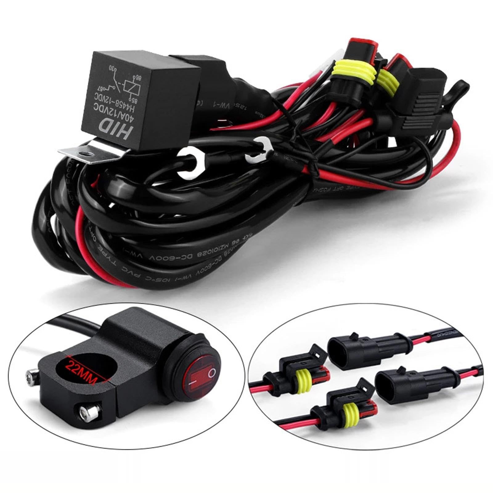 Fenteer Kit de Cableado para Motocicleta, Interruptor Universal, Accesorios de Iluminación, Cable de 1.6M
