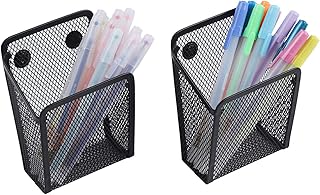 Hioffice 2 Pack Magnetic Pencil Holder, Mesh Storage Basket Organizer with Extra Strong Magnet for Refrigerator, Whiteboar...