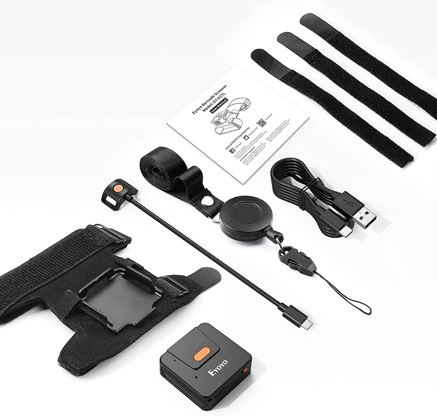 Eyoyo Guanto portatile Bluetooth per scanner codici a barre 1D 2D QR Code lettore ad anello per mano sinistra e destra, scanner di inventario wireless compatibile con dispositivi iOS e Android