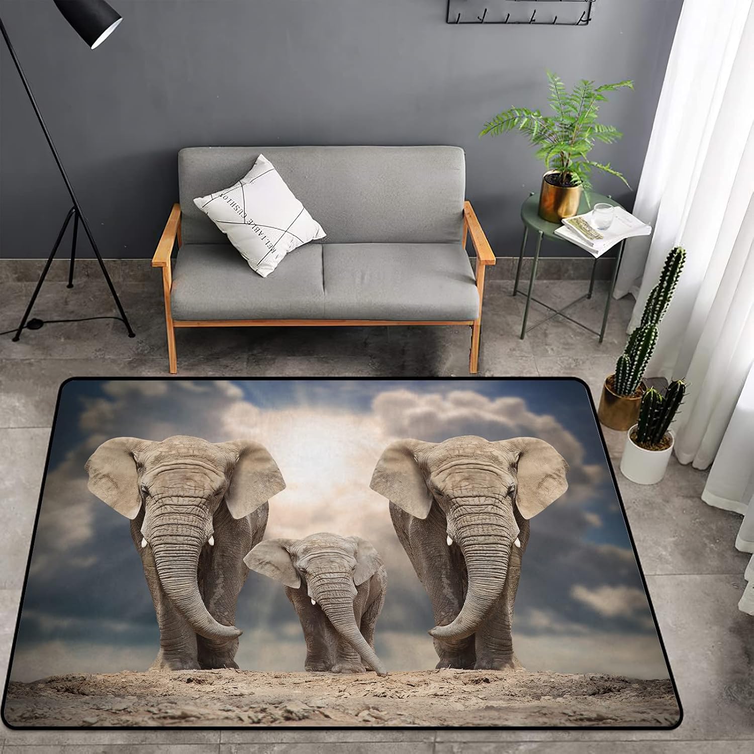 Washable Area Sponge Rug Mat for Kids Girls Boys Bedroom Living Room Elephant, African Wild Animal Family Exotic Non-Slip Carpet Super Soft Extra Thick Bathroom Dorm Home Indoor Small Floor Rugs
