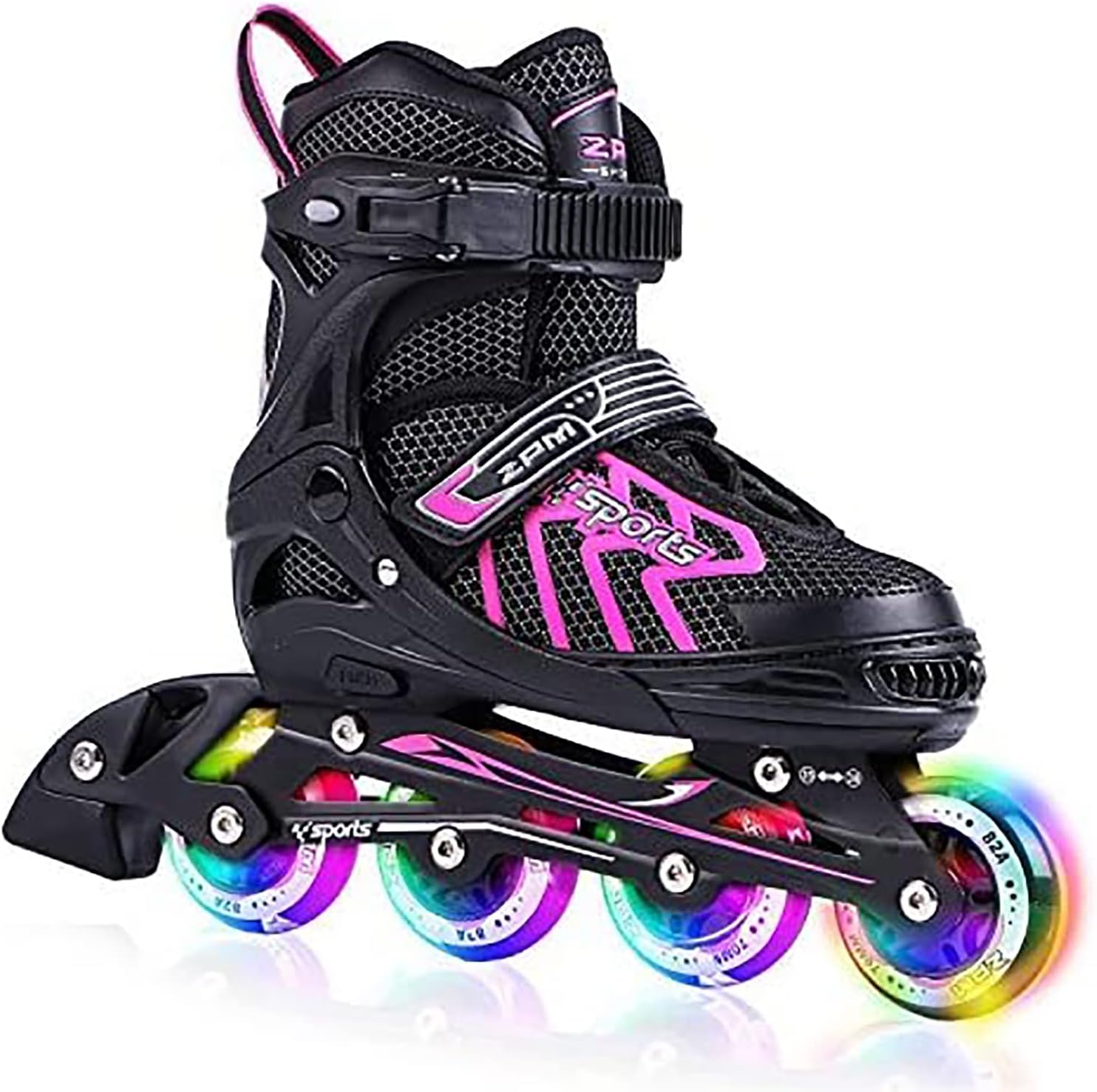 2pm Sports Brice Pink Adjustable Illuminating Inline Skates with Full Light Up LED Wheels, Fun Flashing Roller Skates for Kids Girls and Boys - Pink M