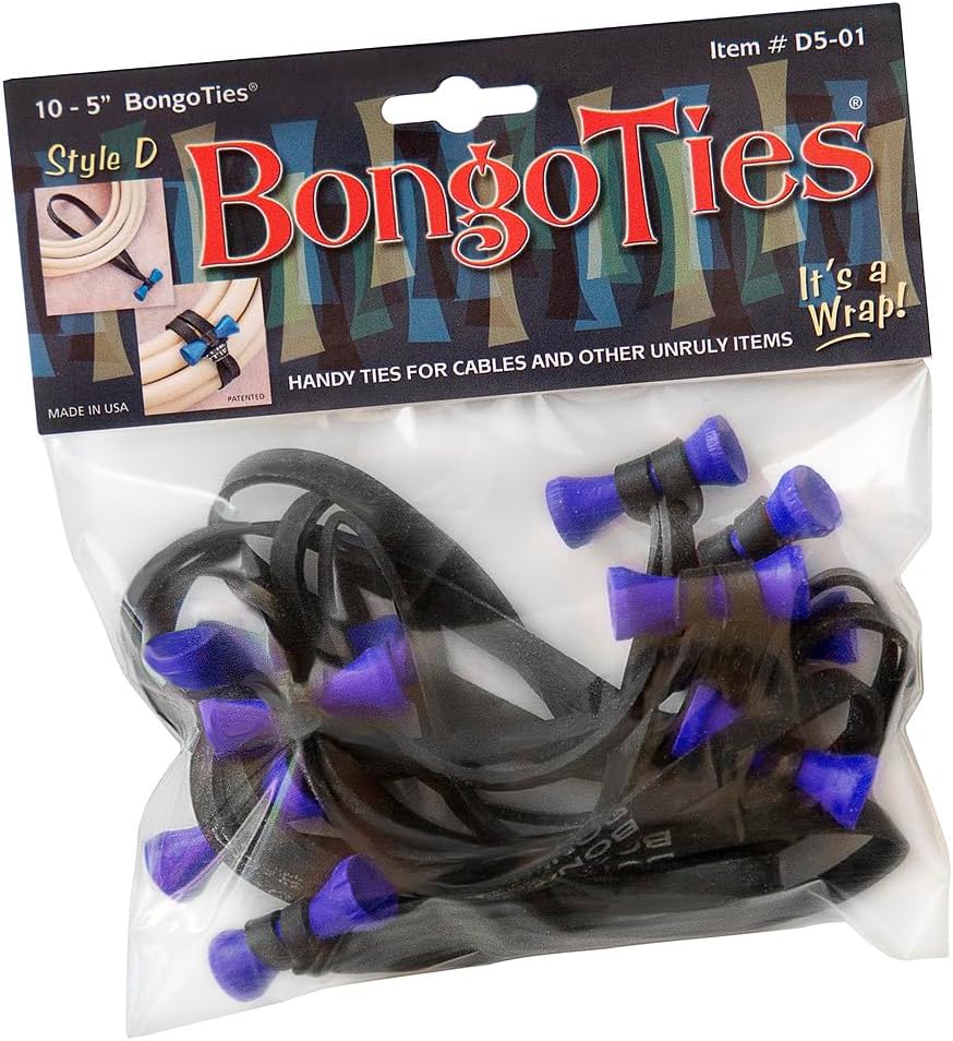 BongoTies INDIGO & BLACK "Peacock" Bongo Ties - 10 Pack "Style-D" ~ Professional cable ties made of natural rubber and bamboo ~ BEAUTIFUL AND VIBRANT INDIGO COLOR ~