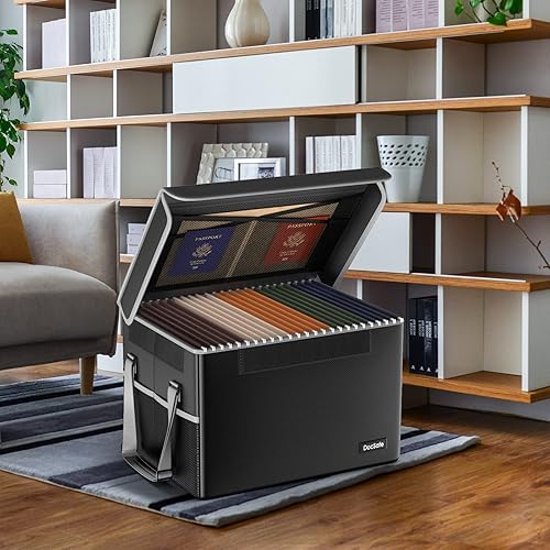 Vista 8 de DocSafe Caja organizadora de almacenamiento de archivos ignífuga con tapa, caja de archivo plegable para colgar cartas/carpetas legales, caja