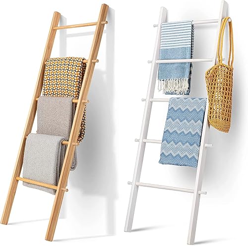 Escalera de madera de 5 pies para manta de granja, escalera de edredón para dormitorio, decoración de escalera de madera, escalera decorativa para