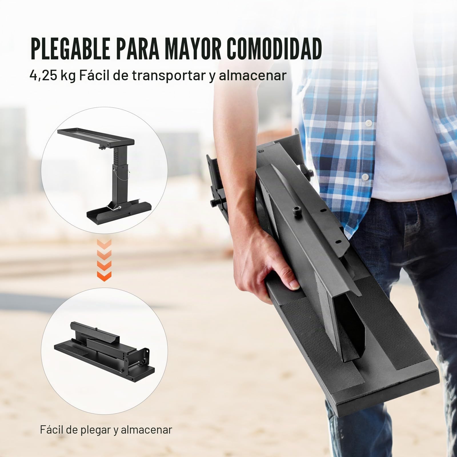 VEVOR Nivelador de Escalera, Superficie de Apoyo, Herramienta de Nivelación de Escalera de Acero, Tolva de Inclinación Plegable, Fácil Uso, para Terrenos Irregulares, 640 x 350 x 310 mm, Negro