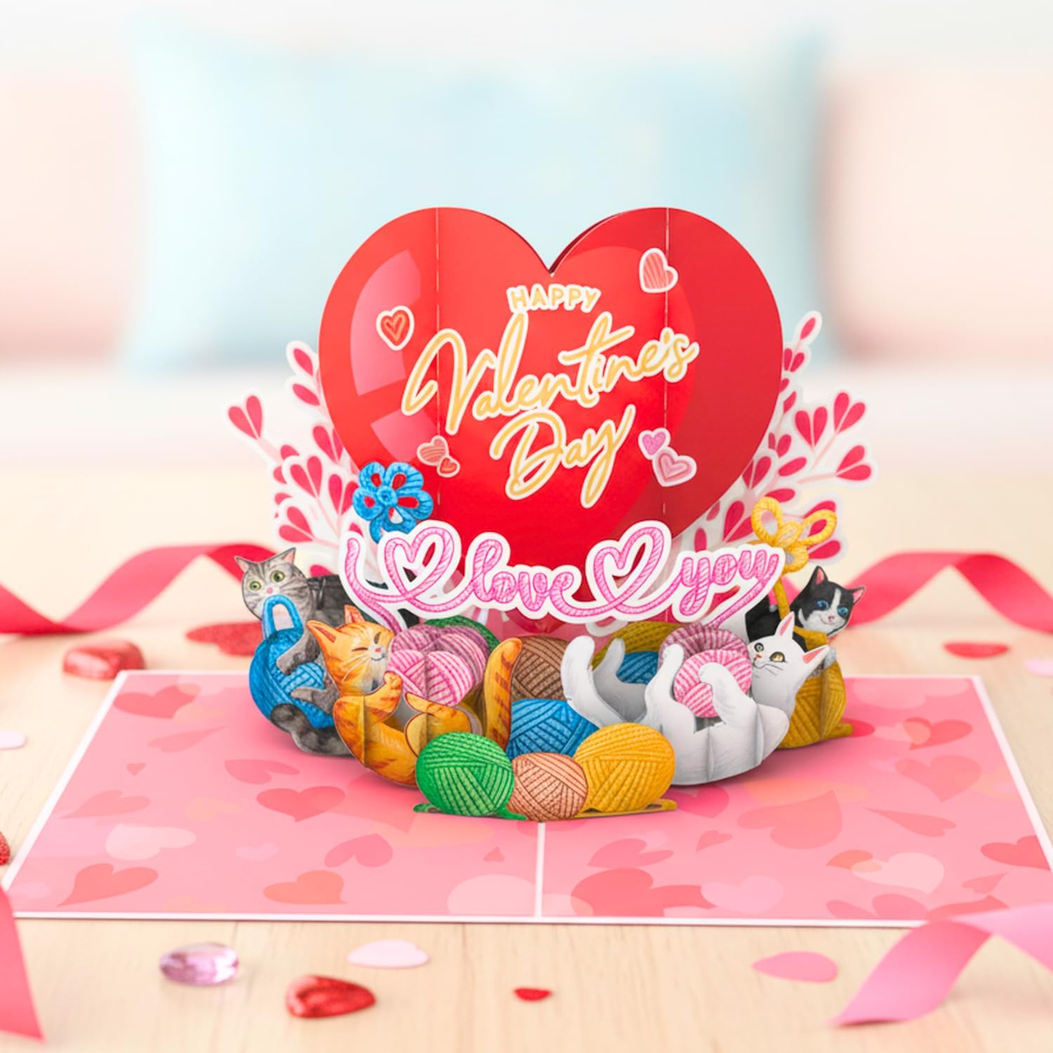 HEARTAGS- Pop Up Valentines Card, 3D Love Cat Valentines Day Card For Wife, Husband, Her, Girlfriend, Adults, Kids | 6x8 in Funny Pop Up Cat Valentine Cards for Kids - Image 3