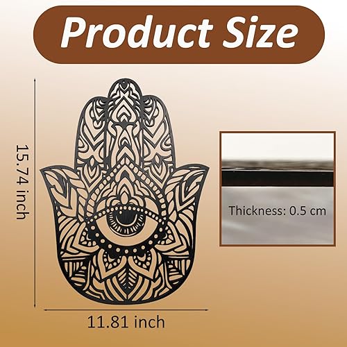 Miniatura 2 de Hamsa Hand - Decoración de pared de metal, arte de pared de mal de ojo, Hamsa con escultura de ojo para el hogar, oficina, decoración de jardín,