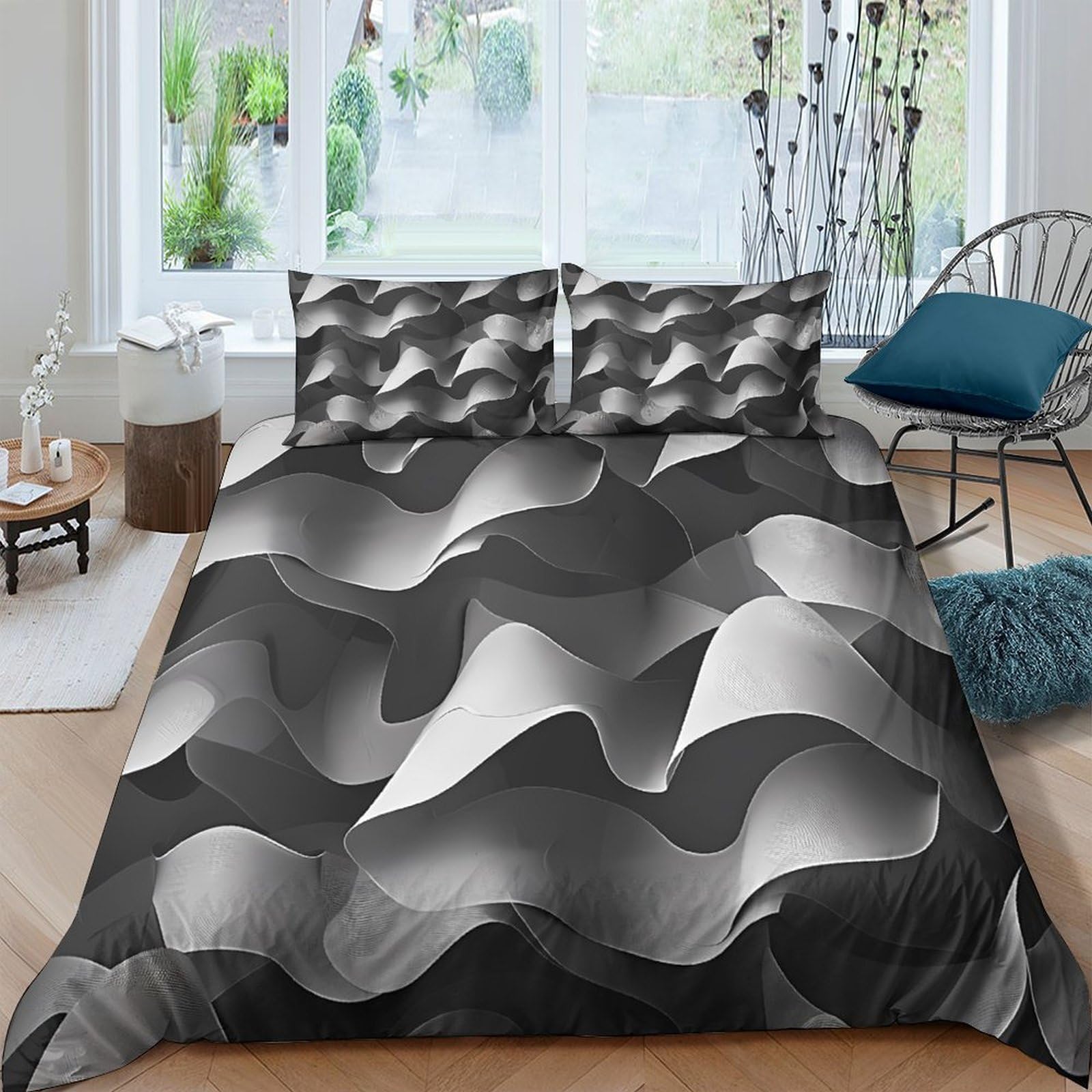 Ctjqhvkz Style-6 3D Printed Abstract Wave Fitted Sheet Microfiber Soft Breathable Geometric Ripple Bed Cover For Bedroom Decor Single（135X200cm）